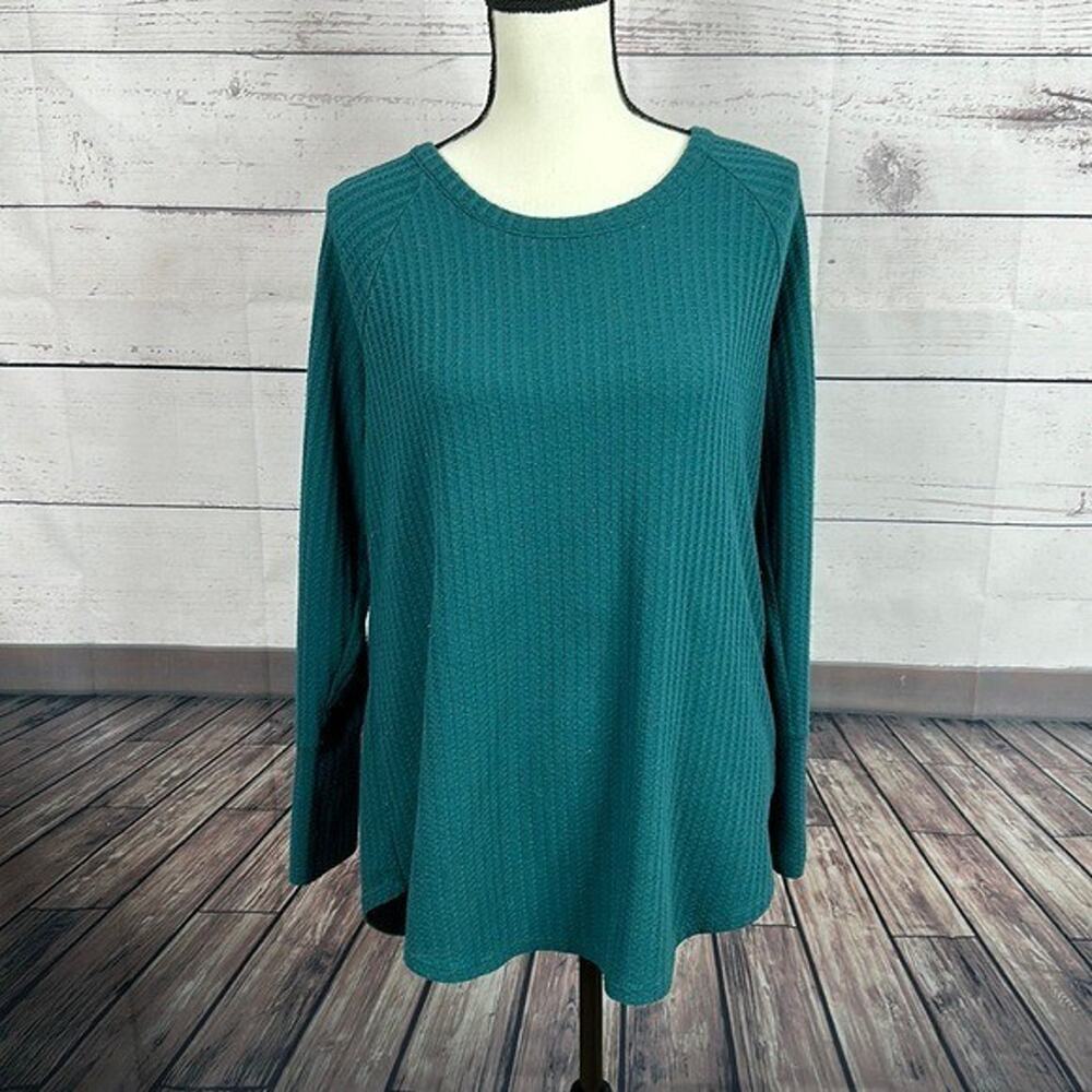 Chaser Top‎ Shirt Womens XL Blue Green Waffle Knit Long Sleeve Thermal Casual